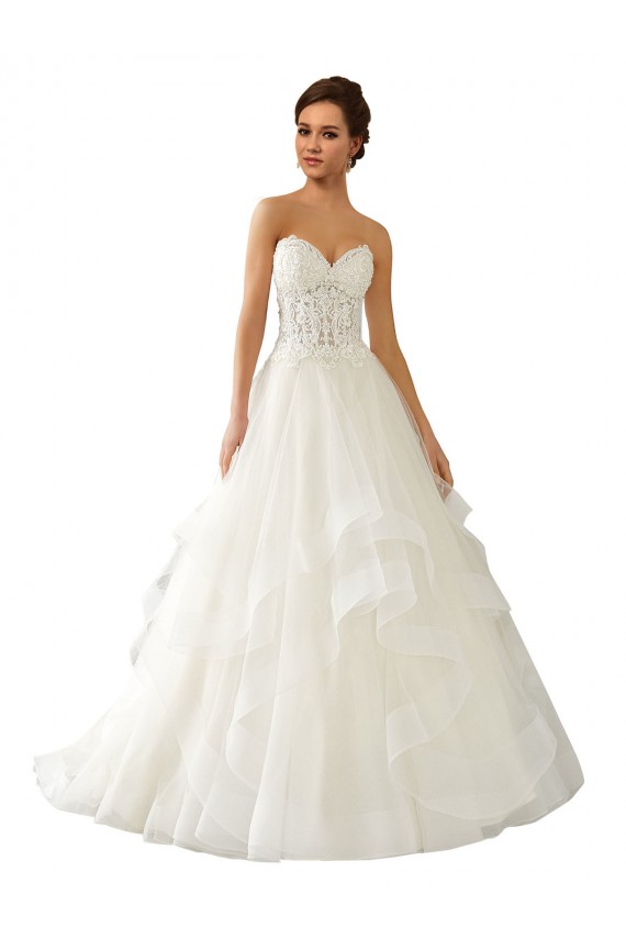 Site de Comboio Capela Sem Mangas Cetim & Tule & Renda Marfim Vestido de Baile Vestidos de Noiva