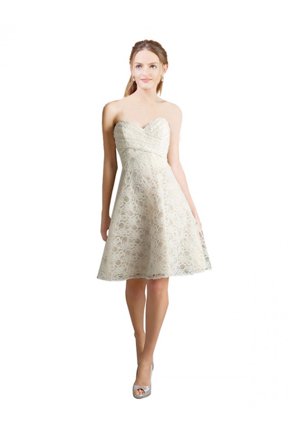 Site de Comprimento Joelho Sem Mangas Renda Marfim & Champanhe Linha A Vestidos de Madrinha / Vestidos de Cocktail