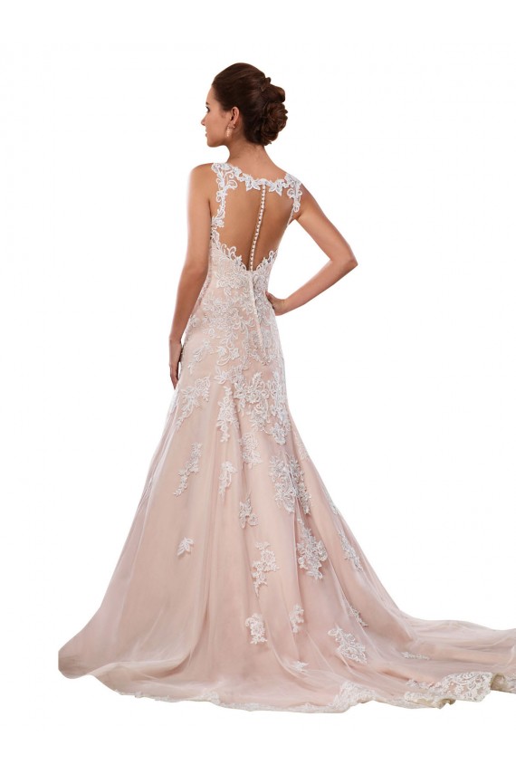 Site de Comboio Capela Sem Mangas Renda Marfim & Champanhe Linha A Vestidos de Noiva Clássicos