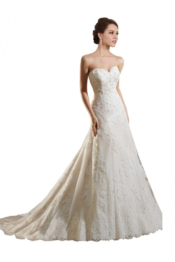 Site de Comboio Capela Sem Mangas Tule & Renda Marfim & Champanhe Linha A Sem Mangas Longo Amor Vestidos de Noiva