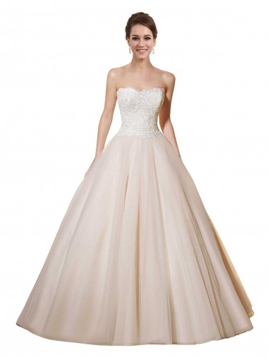 Site de Comboio Capela Sem Mangas Tule & Renda Marfim & Champanhe Vestido de Baile Vestidos de Noiva