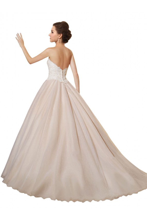 Site de Comboio Capela Sem Mangas Tule & Renda Marfim & Champanhe Vestido de Baile Vestidos de Noiva