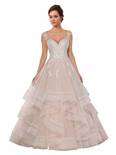 Site de Comboio Capela Sem Mangas Tule & Renda Marfim & Champanhe Vestido de Baile Sem Mangas Vestidos de Noiva