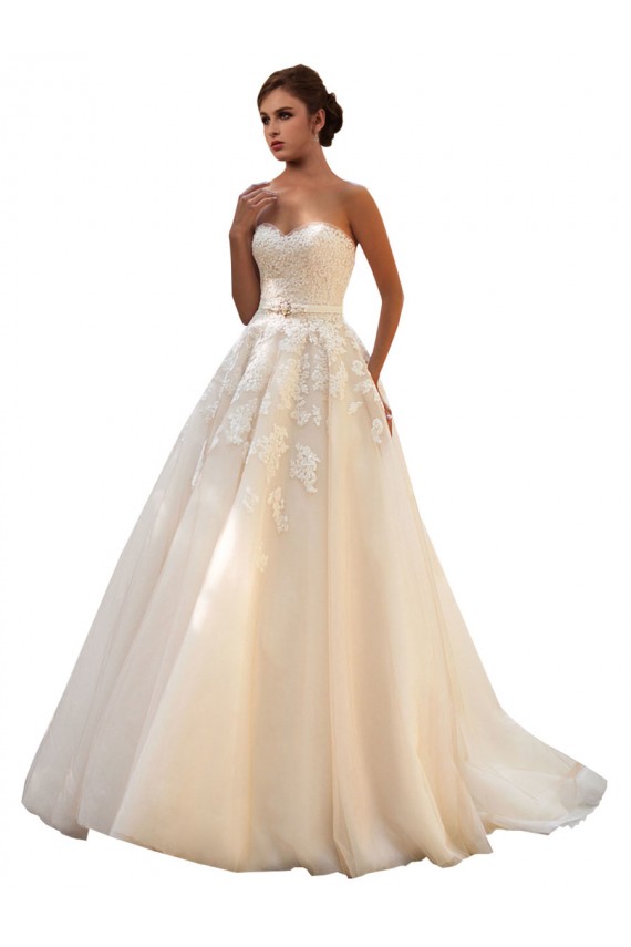 Site de Comboio Capela Sem Mangas Tule & Renda Marfim & Champanhe Vestido de Baile Vestido de Baile