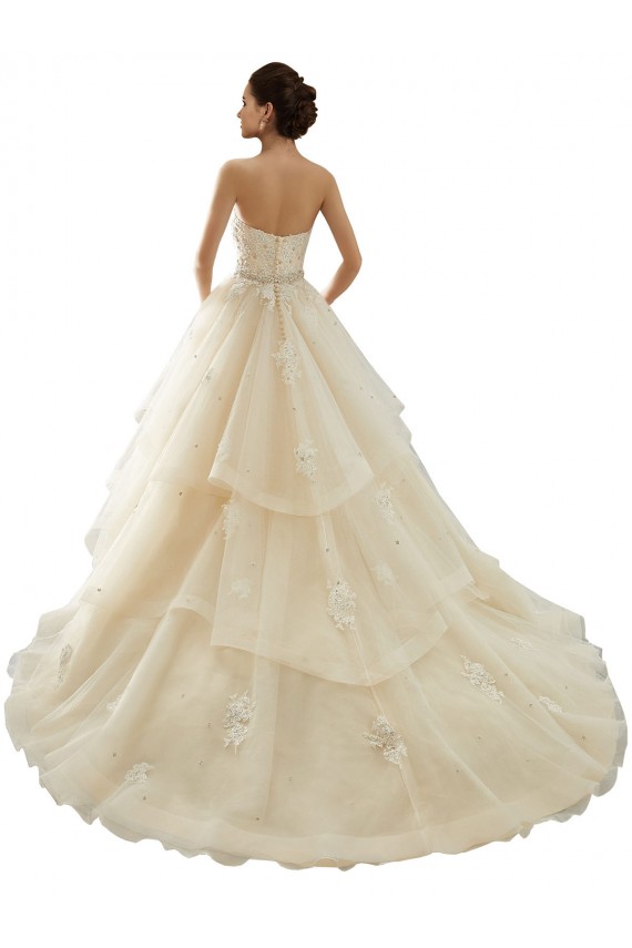 Site de Comboio Capela Sem Mangas Tule & Renda Marfim & Champanhe Vestido de Baile Vestido de Noiva