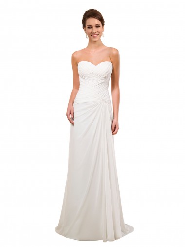 Site de Comboio Capela Sem Mangas Chiffon Marfim Bainha Vestidos de Noiva