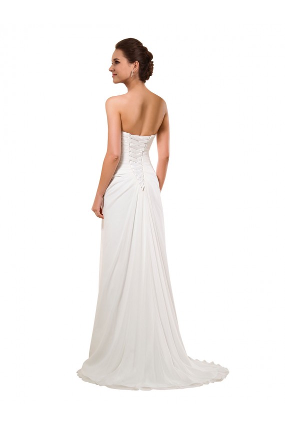 Site de Comboio Capela Sem Mangas Chiffon Marfim Bainha Vestidos de Noiva