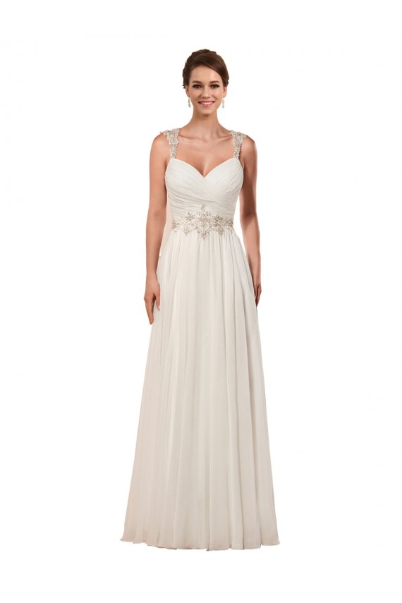 Site de Comboio Capela Sem Mangas Chiffon Marfim Bainha Sem Mangas Amor Vestidos de Noiva
