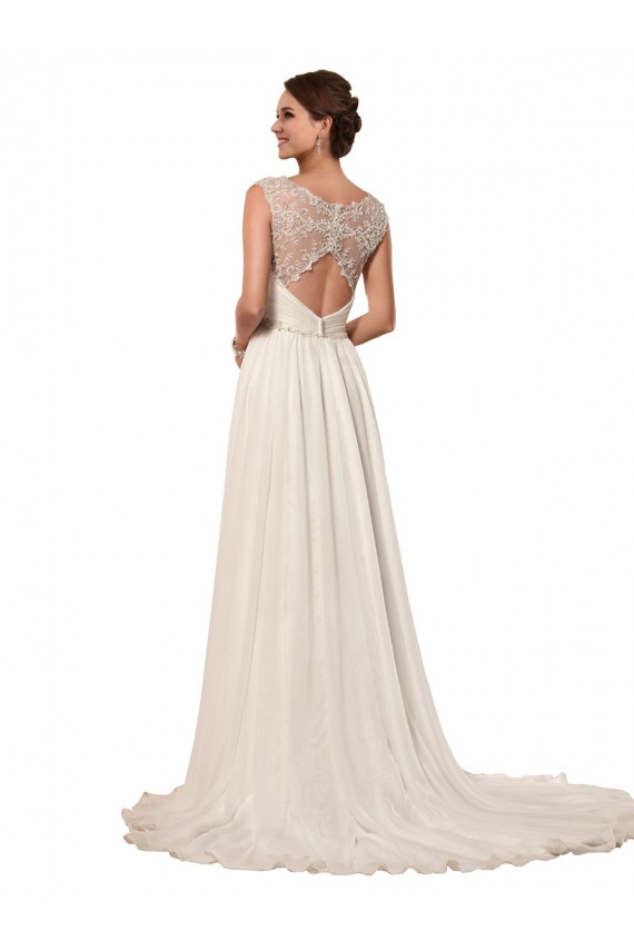 Site de Comboio Capela Sem Mangas Chiffon Marfim Bainha Sem Mangas Amor Vestidos de Noiva