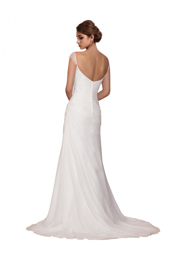 Site de Comboio Capela Sem Mangas Chiffon Marfim Bainha Sem Mangas Decote V Vestidos de Noiva