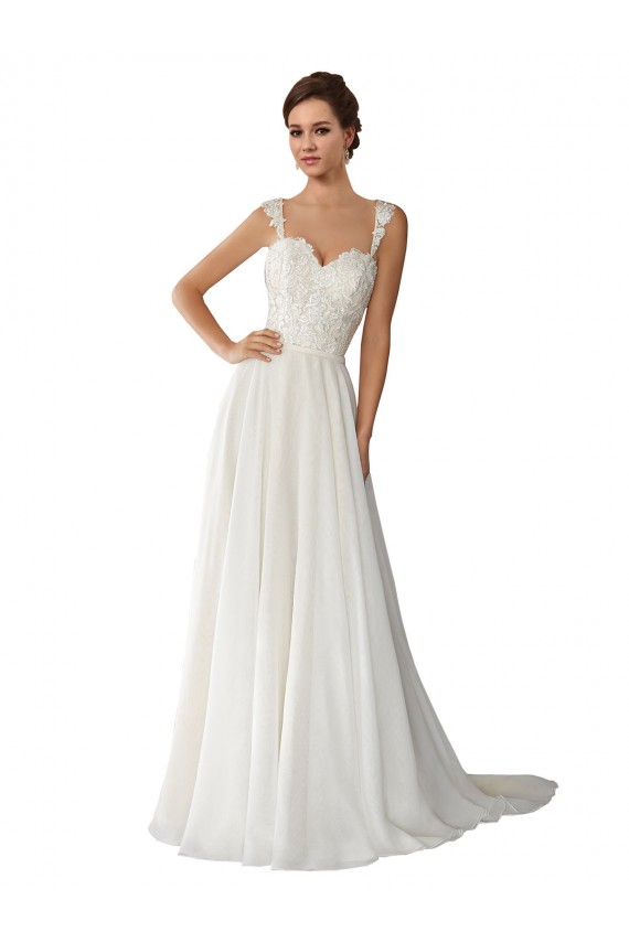 Site de Comboio Capela Sem Mangas Chiffon & Renda Marfim Linha A Vestidos de Noiva