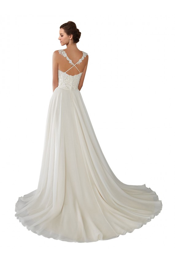 Site de Comboio Capela Sem Mangas Chiffon & Renda Marfim Linha A Vestidos de Noiva