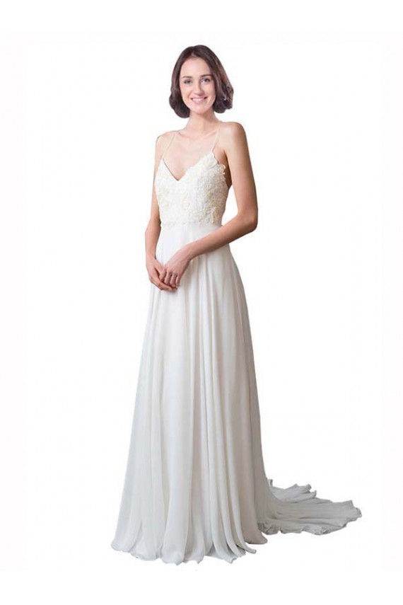 Site de Comboio Capela Sem Mangas Chiffon & Renda Marfim Linha A Sem Mangas Vestidos de Noiva