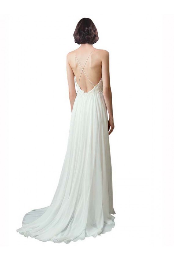 Site de Comboio Capela Sem Mangas Chiffon & Renda Marfim Linha A Sem Mangas Vestidos de Noiva