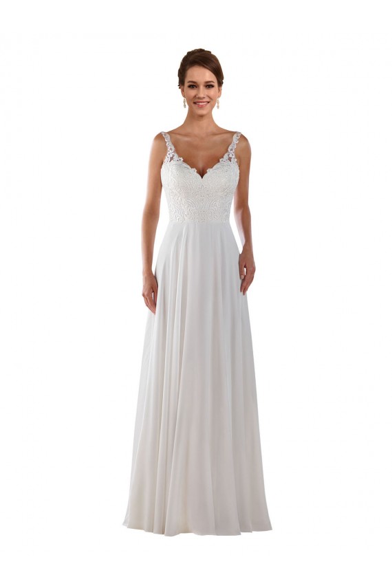 Site de Comboio Capela Sem Mangas Chiffon Marfim Linha A Vestidos de Noiva Clássicos