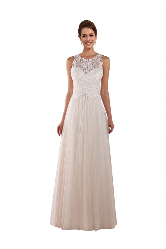 Site de Comboio Capela Sem Mangas Tule & Renda Marfim Linha A Lindos Vestidos de Noiva