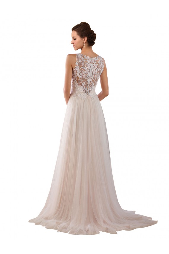 Site de Comboio Capela Sem Mangas Tule & Renda Marfim Linha A Lindos Vestidos de Noiva