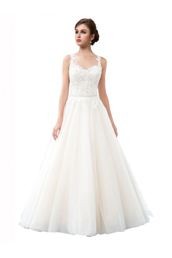 Site de Comboio Catedral Sem Mangas Tule & Renda Marfim Linha A Vestidos de Noiva