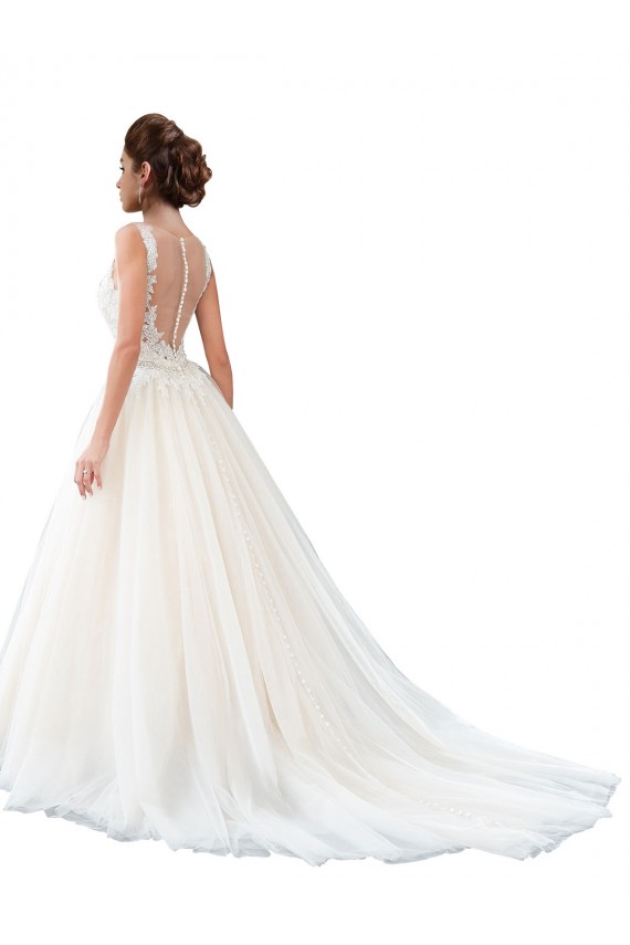 Site de Comboio Catedral Sem Mangas Tule & Renda Marfim Linha A Vestidos de Noiva