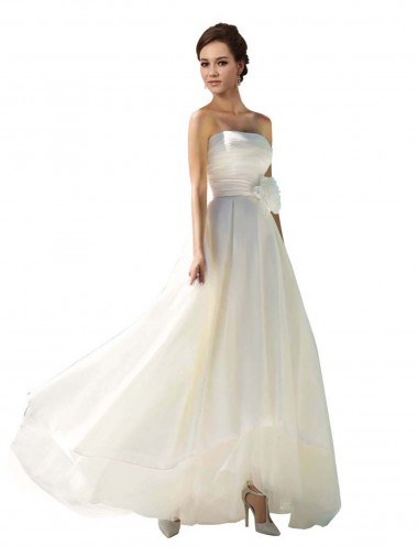 Site de Comprimento Chão Sem Mangas Chiffon Marfim Linha A Vestidos de Noiva