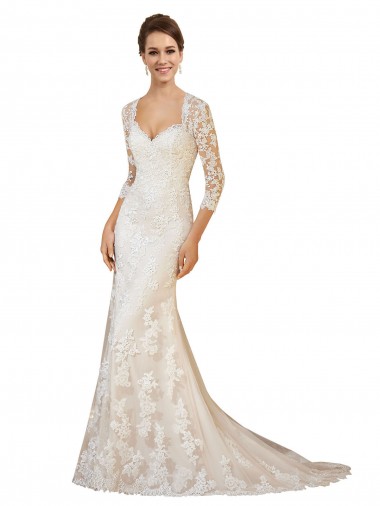 Site de Comboio Capela Mangas Compridas Renda Marfim Bainha Vestidos de Noiva