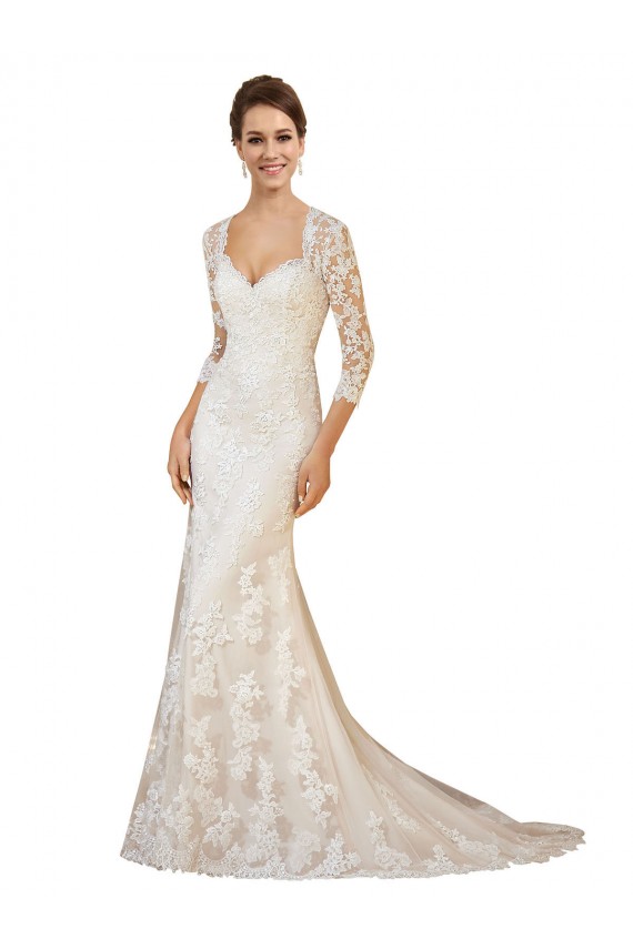 Site de Comboio Capela Mangas Compridas Renda Marfim Bainha Vestidos de Noiva