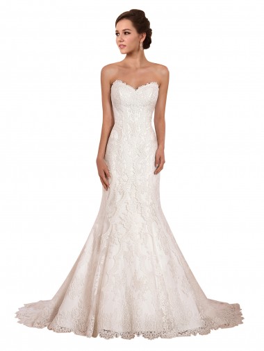 Site de Comboio Capela Sem Mangas Renda Marfim Sereia Vestido de Festa / Vestidos de Noiva