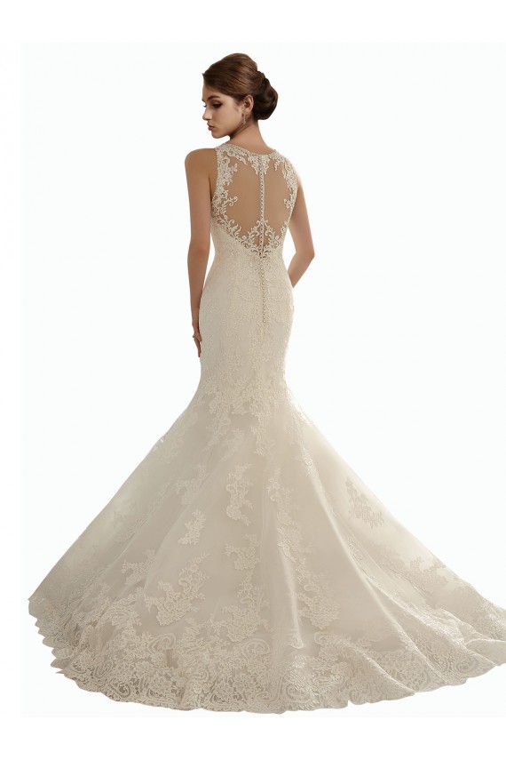Site de Comboio Capela Sem Mangas Renda Marfim Sereia Vestidos de Festa / Vestidos de Madrinha