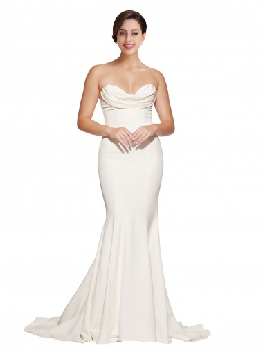 Site de Comboio Varredela Sem Mangas Cetim Elástico Marfim Sereia Vestidos de Madrinha / Vestidos de Noite / Vestidos de Festa