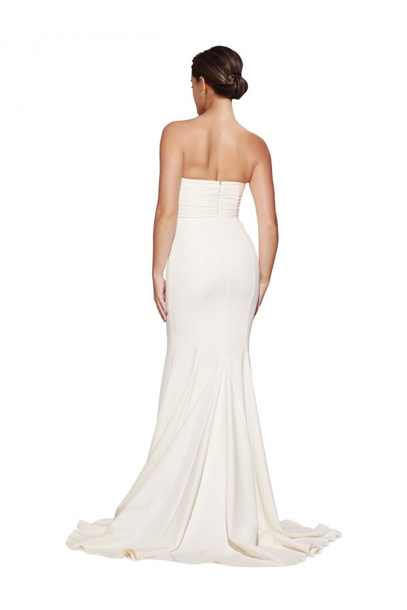 Site de Comboio Varredela Sem Mangas Cetim Elástico Marfim Sereia Vestidos de Madrinha / Vestidos de Noite / Vestidos de Festa