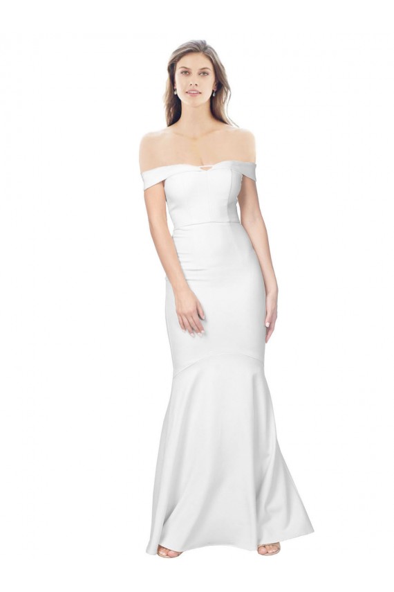 Site de Comprimento Chão Sem Mangas Crepe Esticado Marfim Sereia Vestidos de Madrinha / Vestidos de Noite / Vestidos de Festa