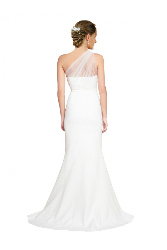 Site de Comboio Varredela Sem Mangas Crepe Esticado & Tule Marfim Sereia Vestidos de Madrinha / Vestidos de Noite