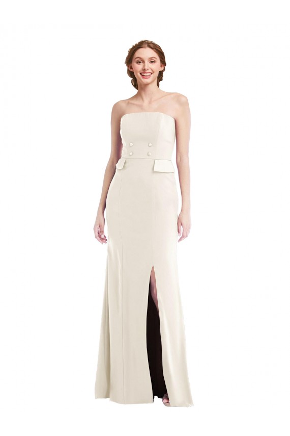 Site de Comprimento Chão Sem Mangas Crepe Esticado Marfim Trombeta Vestidos de Madrinha / Vestidos de Festa
