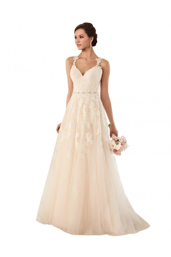 Site de Comboio Capela Sem Mangas Tule & Renda Marfim Linha A Sem Mangas Longo Amor Vestidos de Noiva
