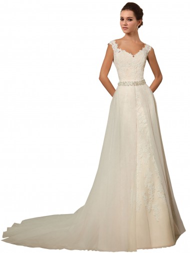Site de Comboio Capela Sem Mangas Tule & Renda Marfim Sereia Vestido de Festa / Vestidos de Noiva