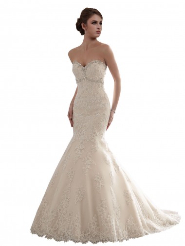 Site de Comboio Capela Sem Mangas Tule & Renda Marfim Sereia Sem Mangas Longo Amor Vestido de Noiva