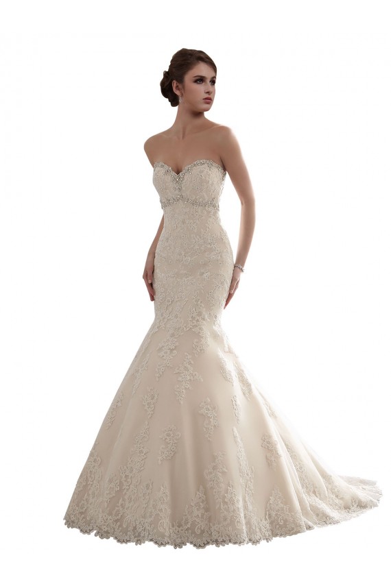 Site de Comboio Capela Sem Mangas Tule & Renda Marfim Sereia Sem Mangas Longo Amor Vestido de Noiva