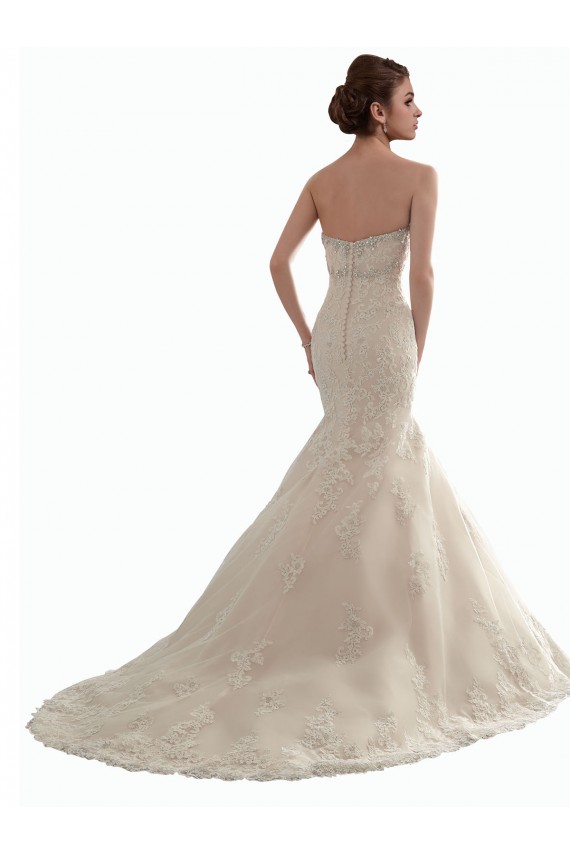 Site de Comboio Capela Sem Mangas Tule & Renda Marfim Sereia Sem Mangas Longo Amor Vestido de Noiva
