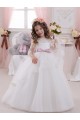 Site de Comboio Capela Sem Mangas Tule & Renda Marfim Vestido de Baile Sem Mangas Barco Vestidos para Meninas de Flores