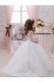 Site de Comboio Capela Sem Mangas Tule & Renda Marfim Vestido de Baile Sem Mangas Barco Vestidos para Meninas de Flores