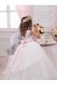 Site de Comboio Capela Sem Mangas Tule & Renda Marfim Vestido de Baile Sem Mangas Amor Vestidos para Meninas de Flores