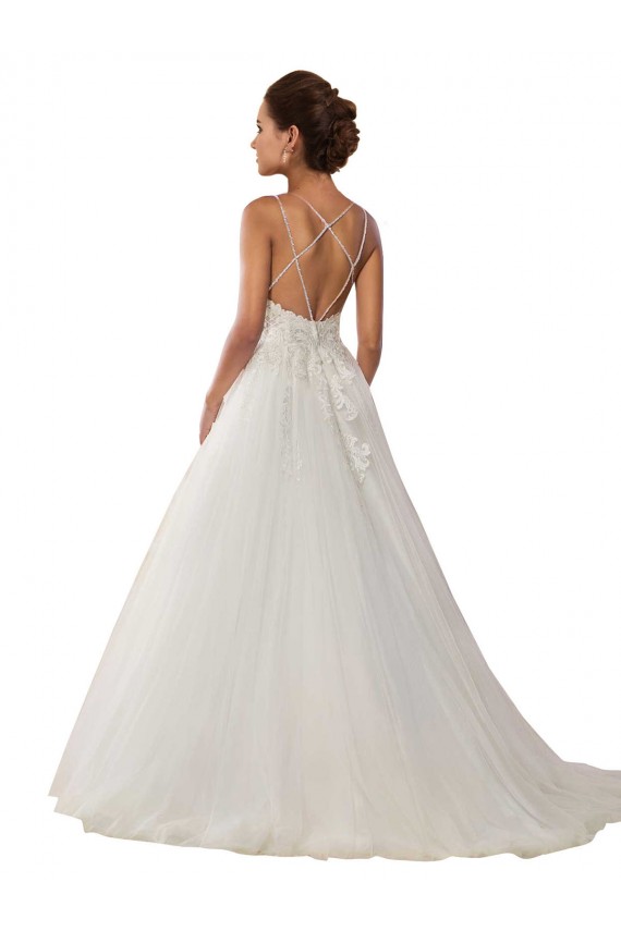 Site de Comboio Capela Sem Mangas Tule & Renda Marfim Vestido de Baile Sem Mangas Alças finas Vestidos de Noiva
