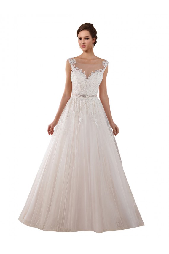 Site de Comboio Capela Sem Mangas Tule & Renda Marfim Vestido de Baile Sem Mangas Amor Vestidos de Noiva
