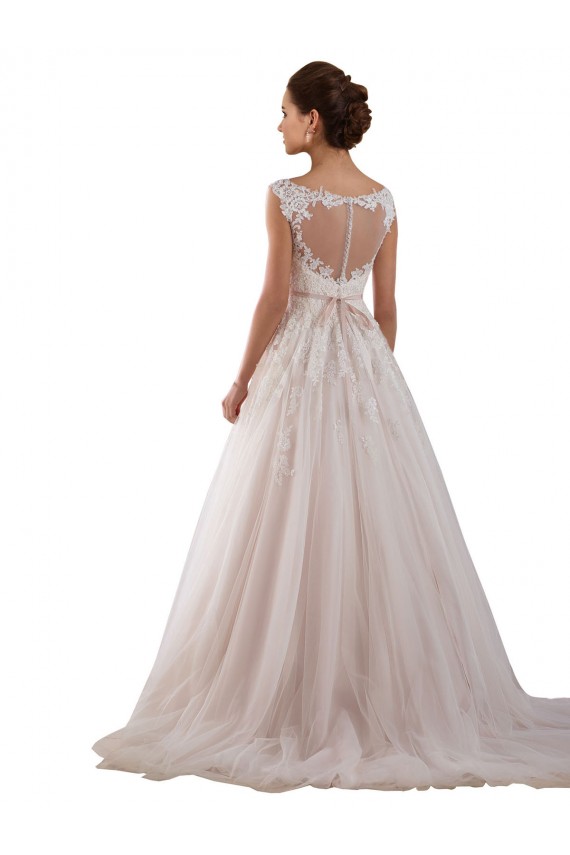 Site de Comboio Capela Sem Mangas Tule & Renda Marfim Vestido de Baile Sem Mangas Amor Vestidos de Noiva