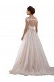 Site de Comboio Capela Sem Mangas Tule & Renda Marfim Vestido de Baile Sem Mangas Amor Vestidos de Noiva