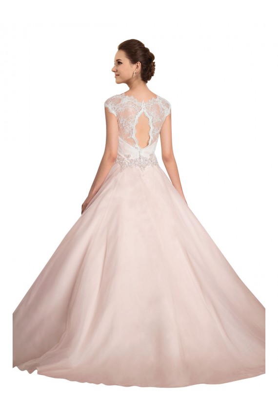 Site de Comboio Capela Sem Mangas Renda Marfim Vestido de Baile Sem Mangas Barco Vestidos de Noiva