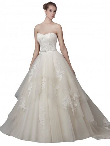 Site de Comboio Capela Sem Mangas Tule & Renda Marfim Vestido de Baile Sem Mangas Colher Vestidos de Noiva