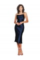 Site de Comprimento Midi Sem Mangas Cetim Sedoso Marinha Negra Bainha Vestidos de Madrinha / Vestidos de Noite / Vestidos de Festa