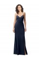 Site de Comprimento Chão Sem Mangas Crepe Esticado Marinha Negra Bainha Sem Mangas Alças finas Vestidos de Madrinha / Vestidos de Noite / Vestidos de Festa