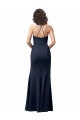Site de Comprimento Chão Sem Mangas Crepe Esticado Marinha Negra Bainha Sem Mangas Alças finas Vestidos de Madrinha / Vestidos de Noite / Vestidos de Festa